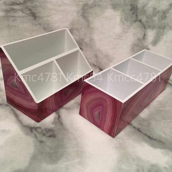 Agate Slice Geode Desk Organizers Pink blush white - Picture 2 of 8